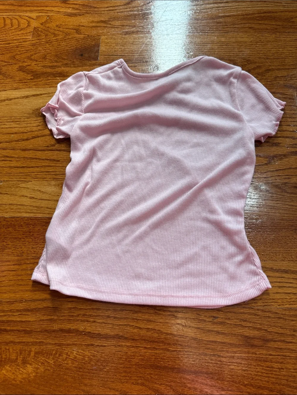 Girls Pink Short Sleeve Ribbed Top